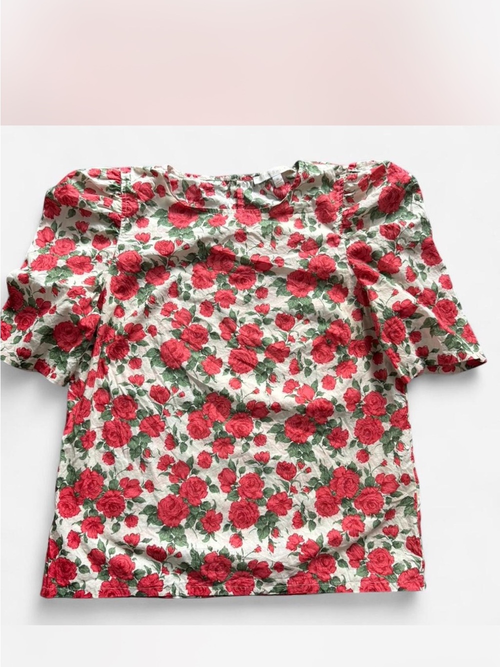 ANTONIO MELANI Red Rose Print Puff-Sleeve Top
